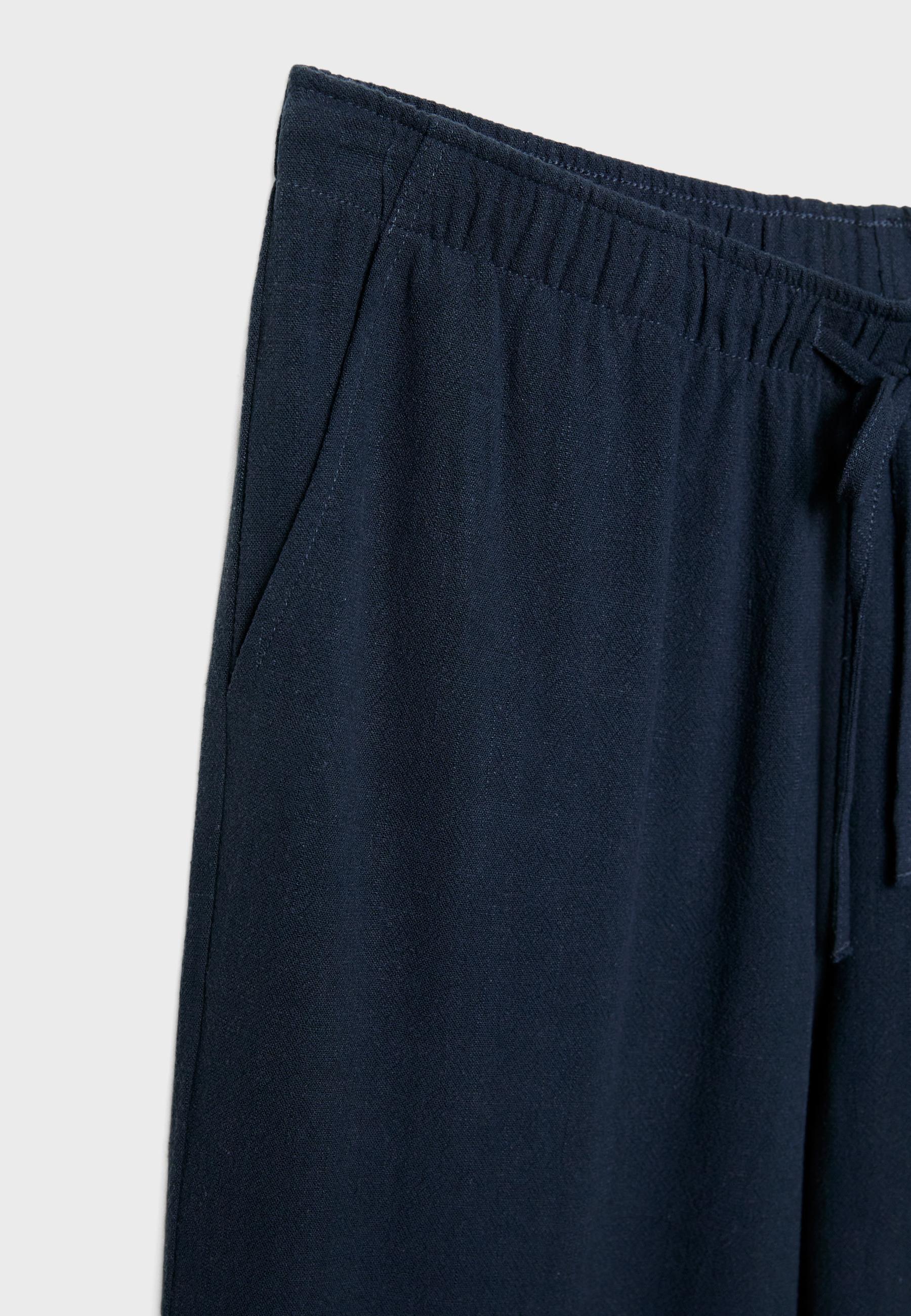 Straight-leg linen-look trousers — Dark blue