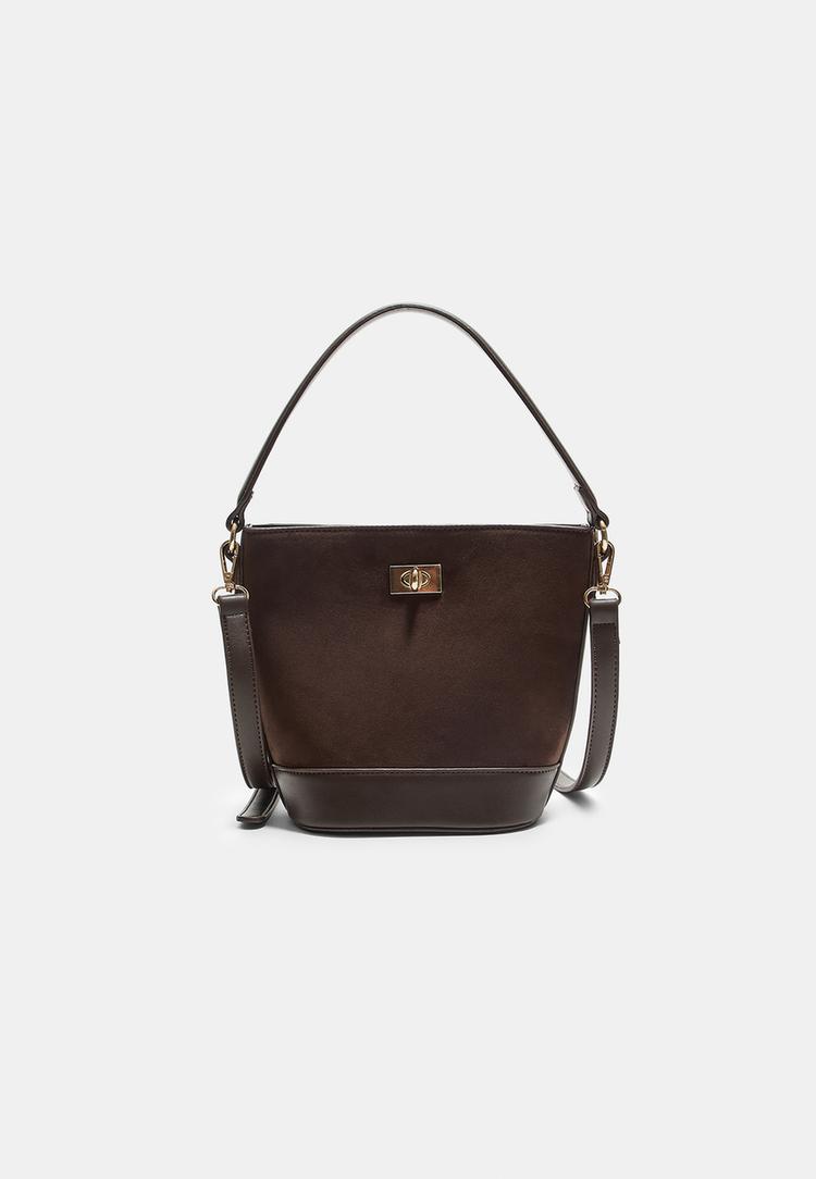 borsa a tracolla secchiello effetto camoscio