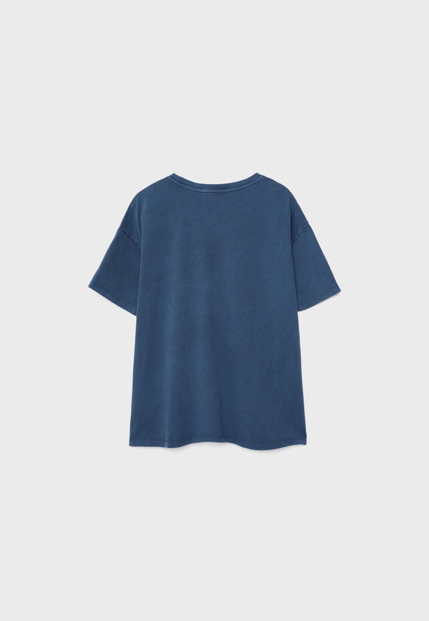 Short sleeve T-shirt with graphic and appliqué — Navy blue