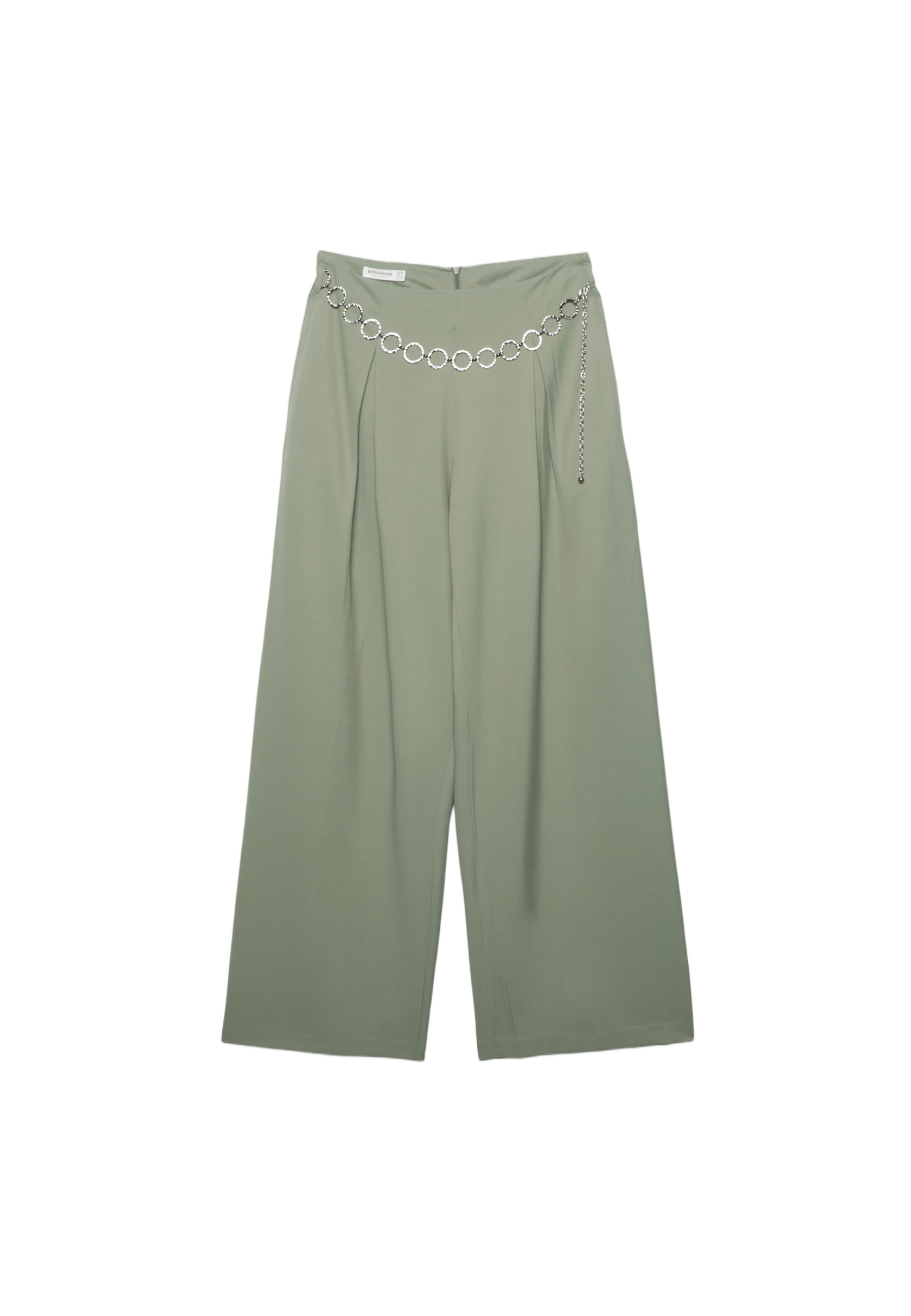 Satin darted trousers with chain belt — Khaki