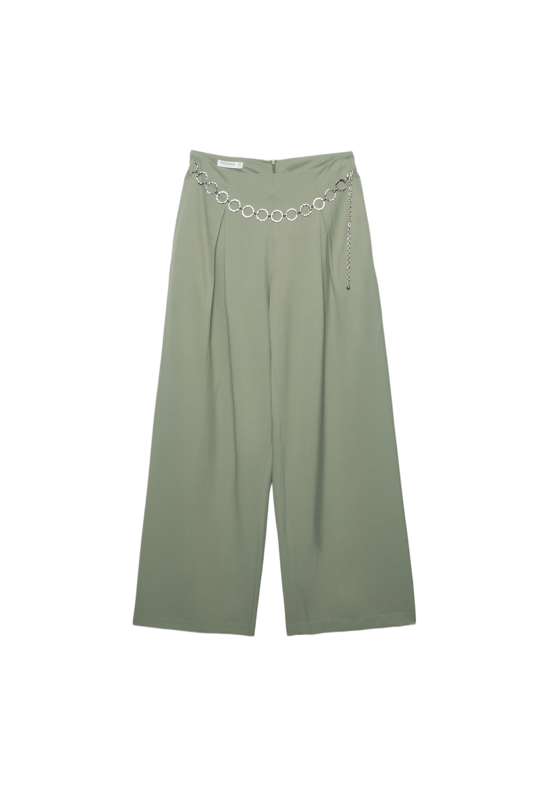 Satin darted trousers with chain belt — Khaki