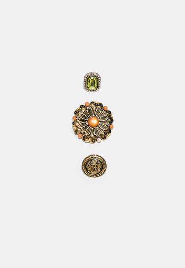 Set of 3 engraved brooches — Gold 1