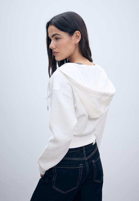 Stradivarius Hanorac Cu Glugă Și Fermoar Ecru M