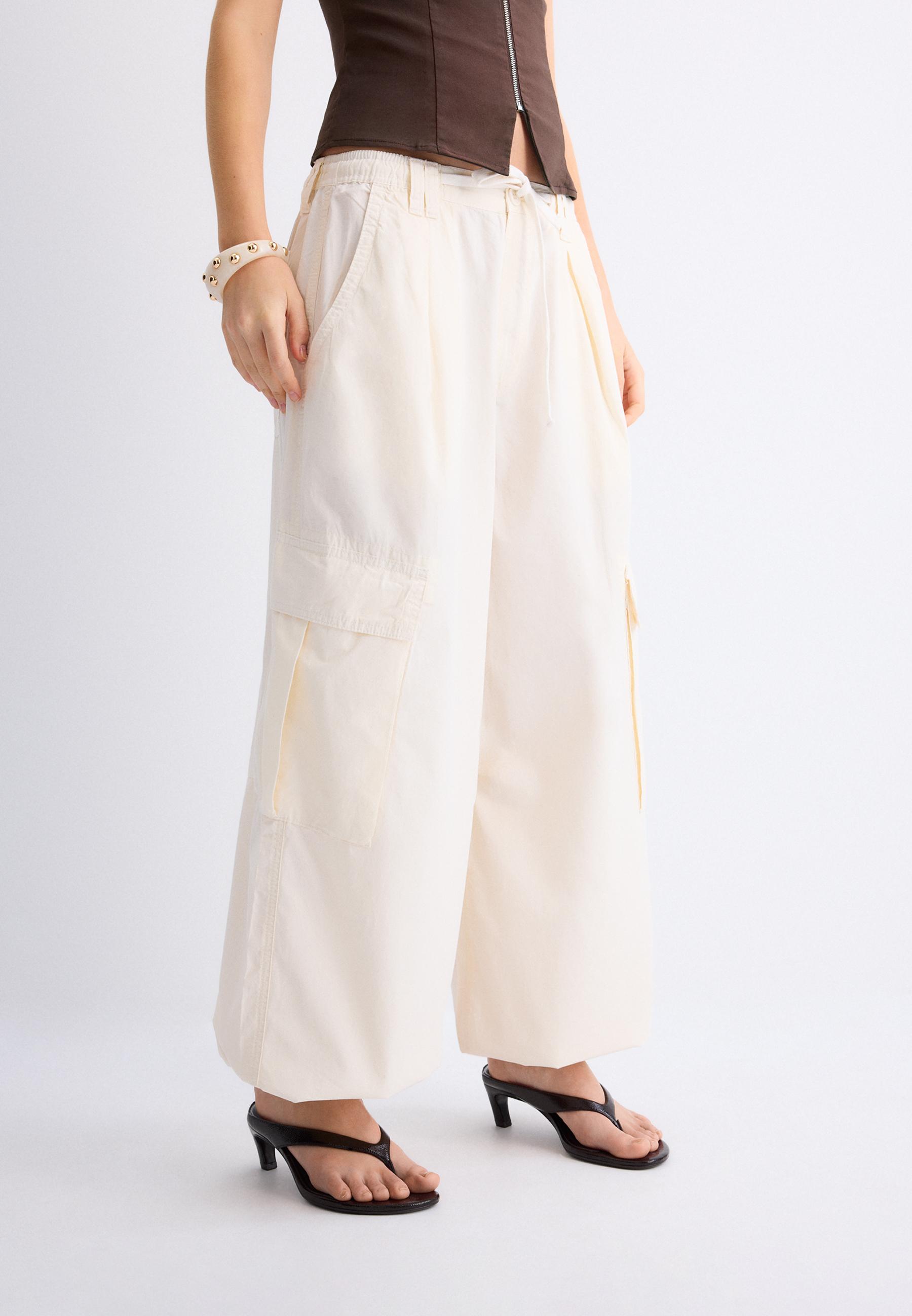 Poplin trousers with stoppers — Vanilla