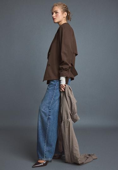 Short flowing trench coat with belt — Brown 1