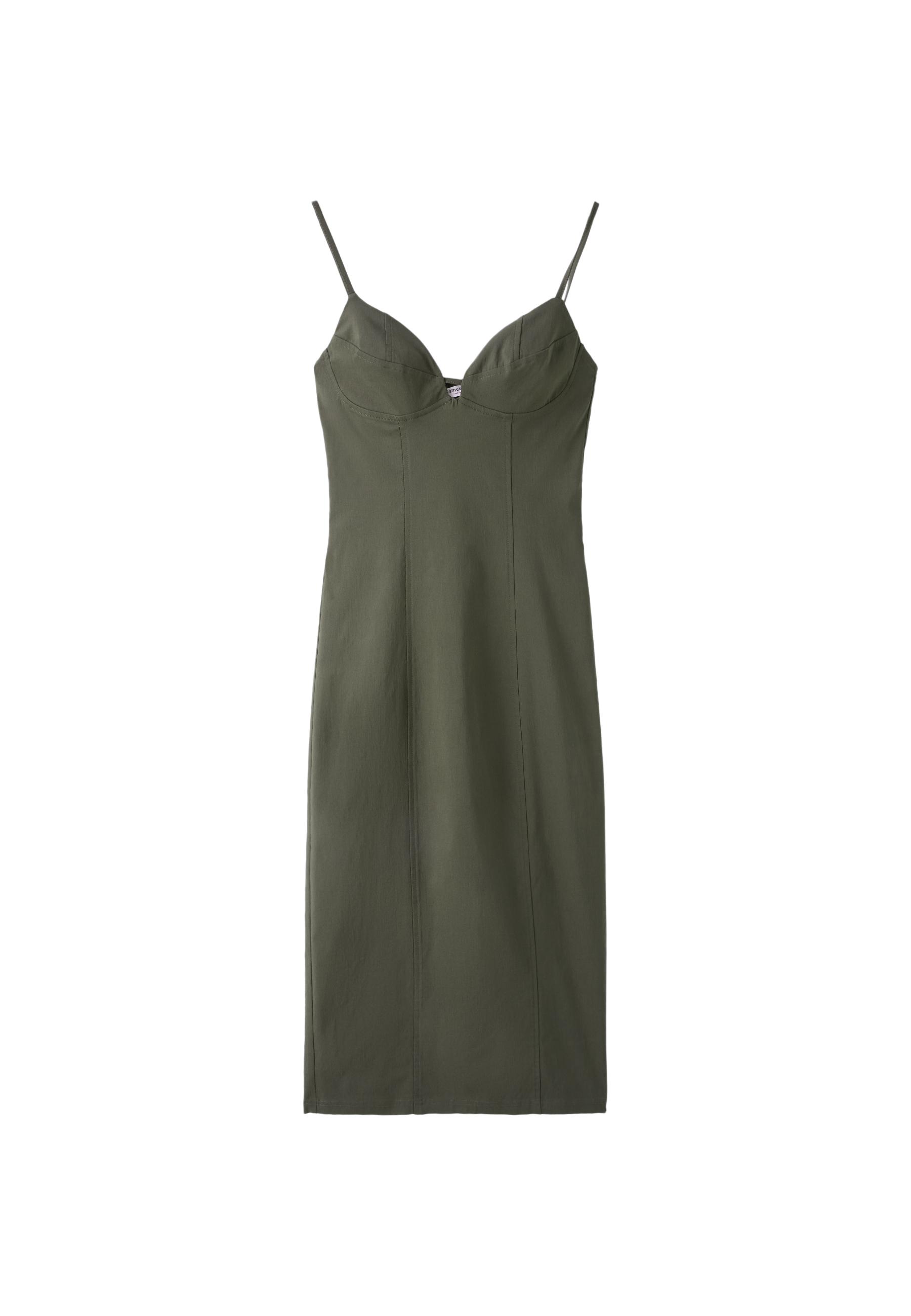 Bengaline midi dress with straps — Khaki