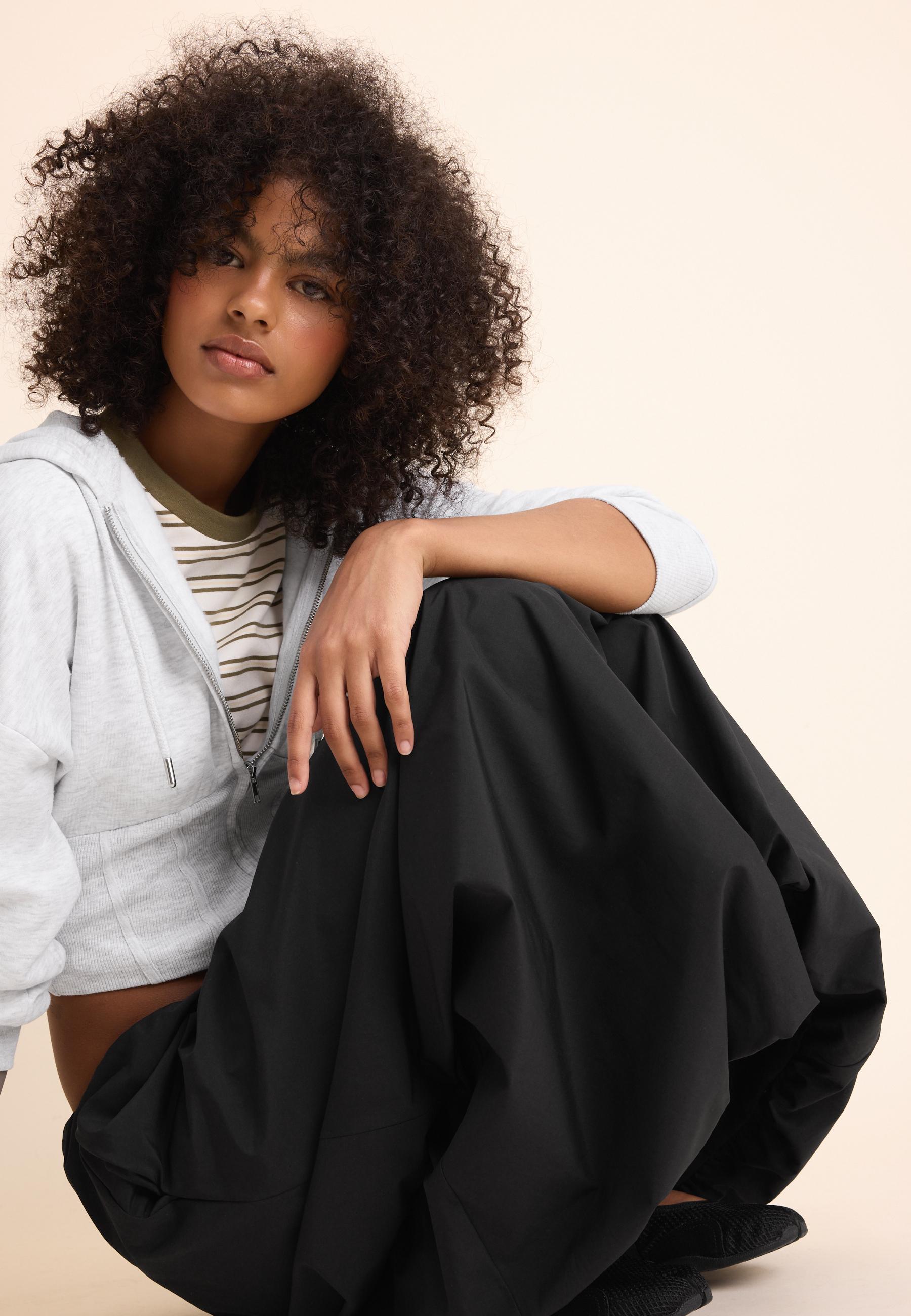 Poplin balloon maxi skirt — Black