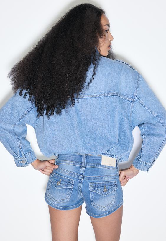 Stradivarius D76 Denim Micro Shorts Medium Blue Denim 4