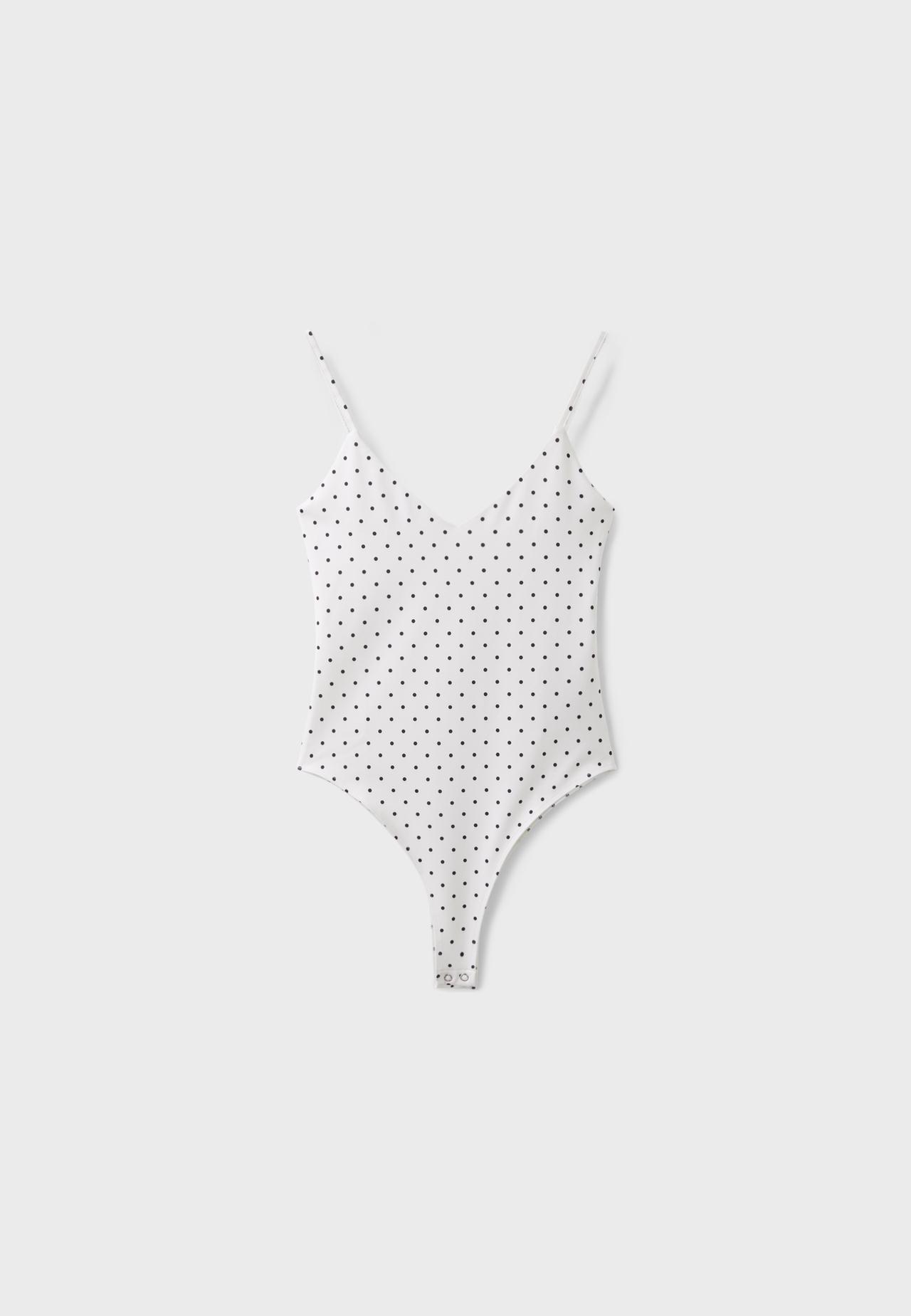 Polka dot V-neck bodysuit — Ecru