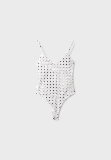 Polka dot V-neck bodysuit — Ecru 7