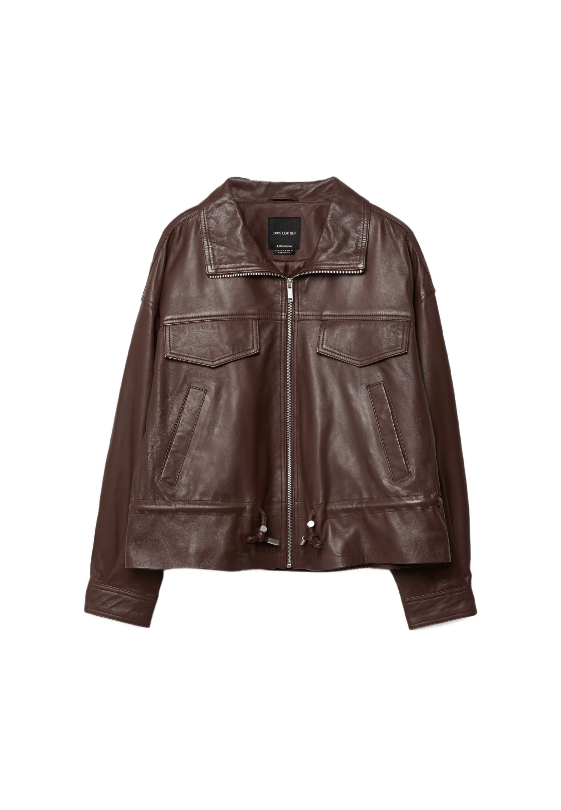 Leather jacket with pockets and adjustable waist — Brown (alternate view)