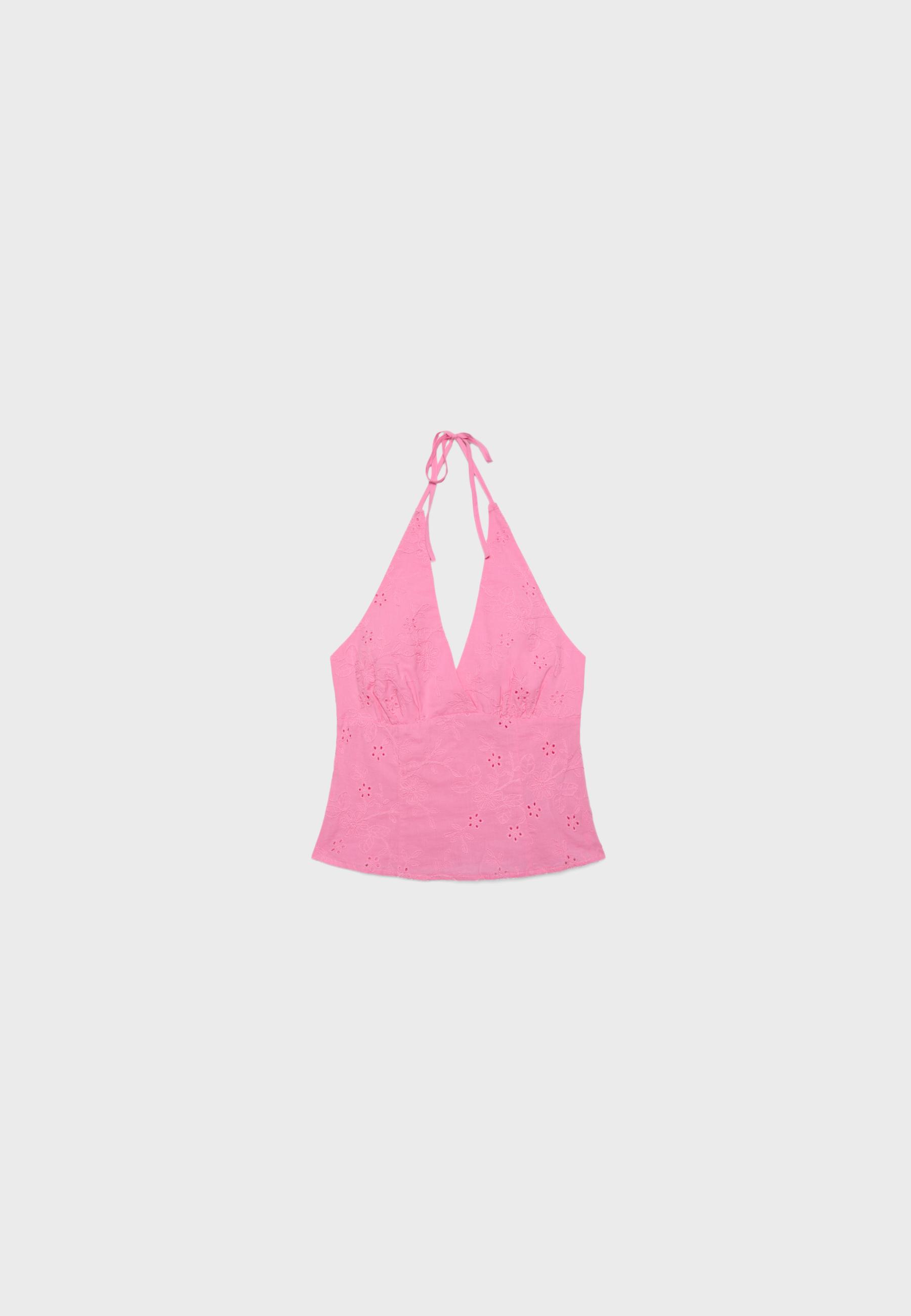 Embroidered halter top — Bubblegum pink