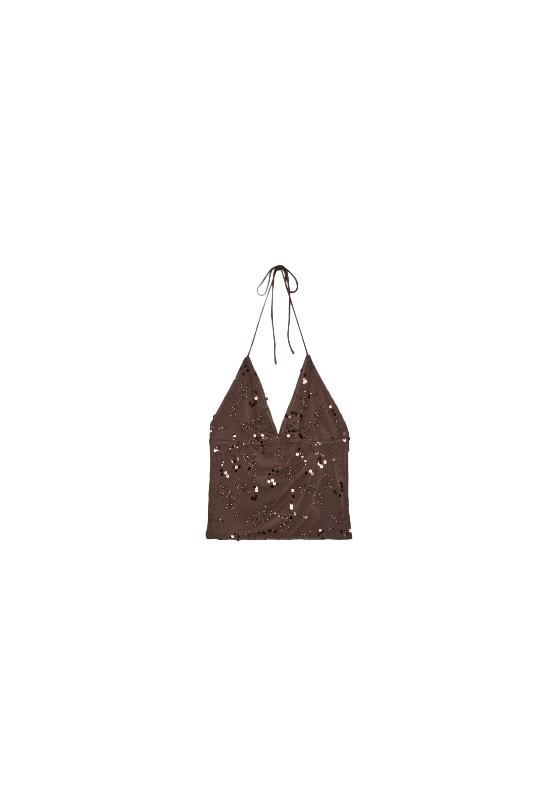 Embroidered sequin halter top — Brown