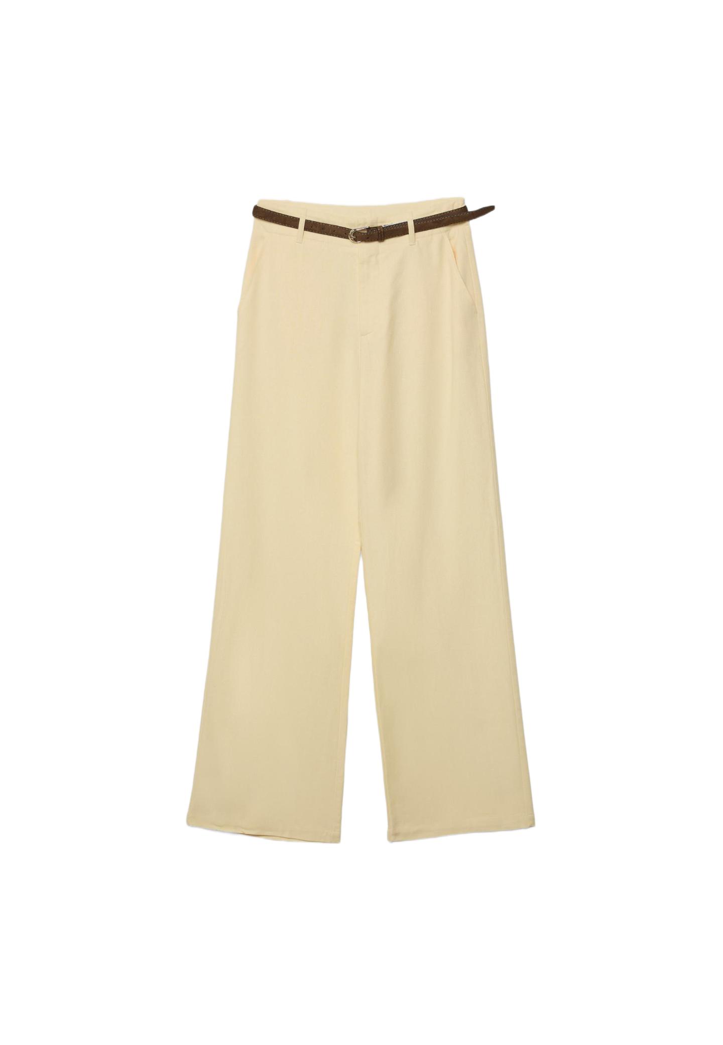 Kemerli, keten görünümlü düz paça pantolon - Görsel 10