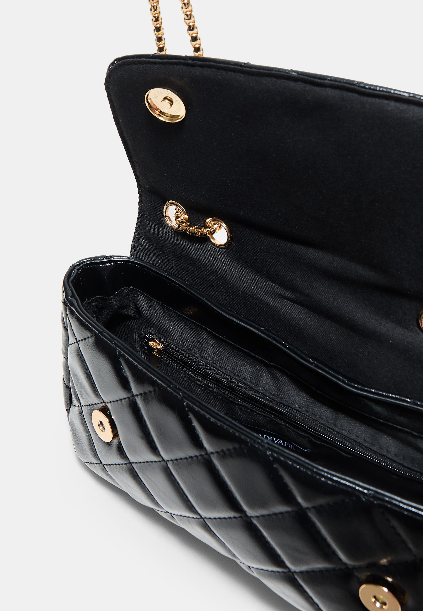 Quilted chain crossbody bag — Black