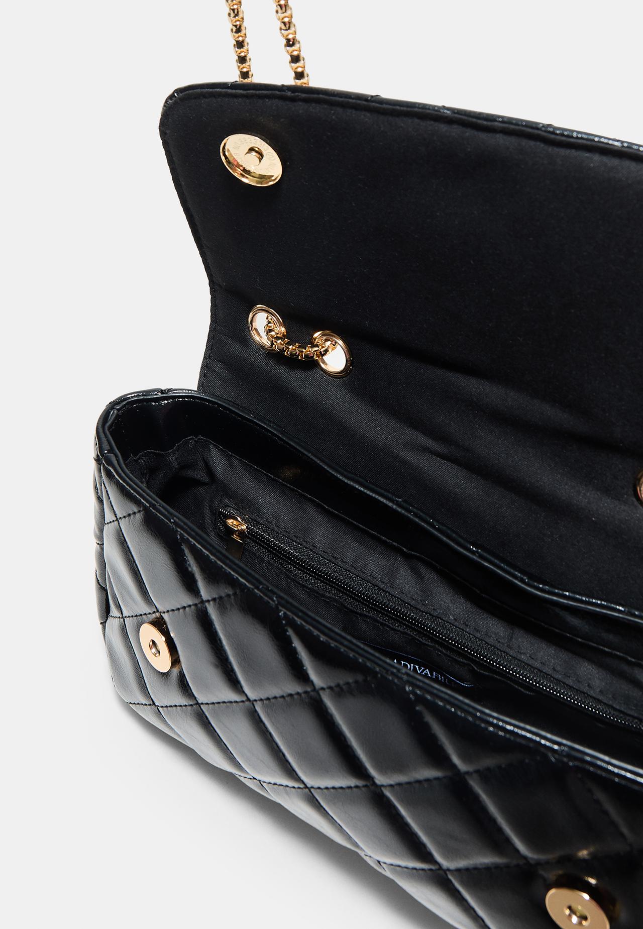 Quilted crossbody bag with chain — Black