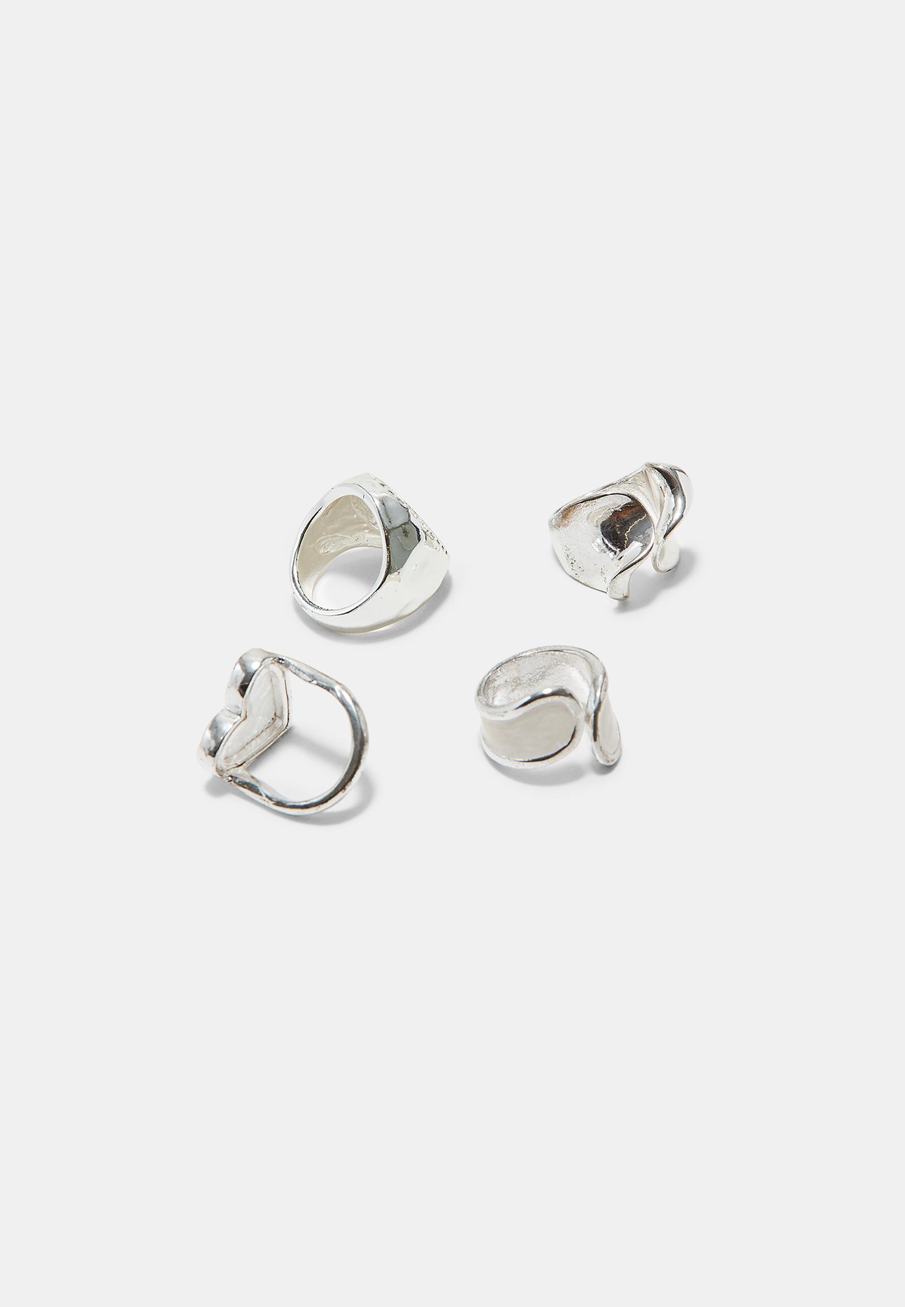 Set of 4 heart and lace rings — Grey
