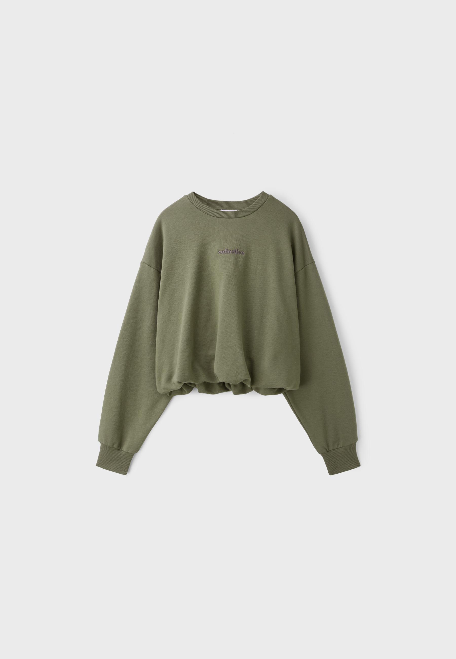 Balloon-hem cropped sweatshirt — Khaki
