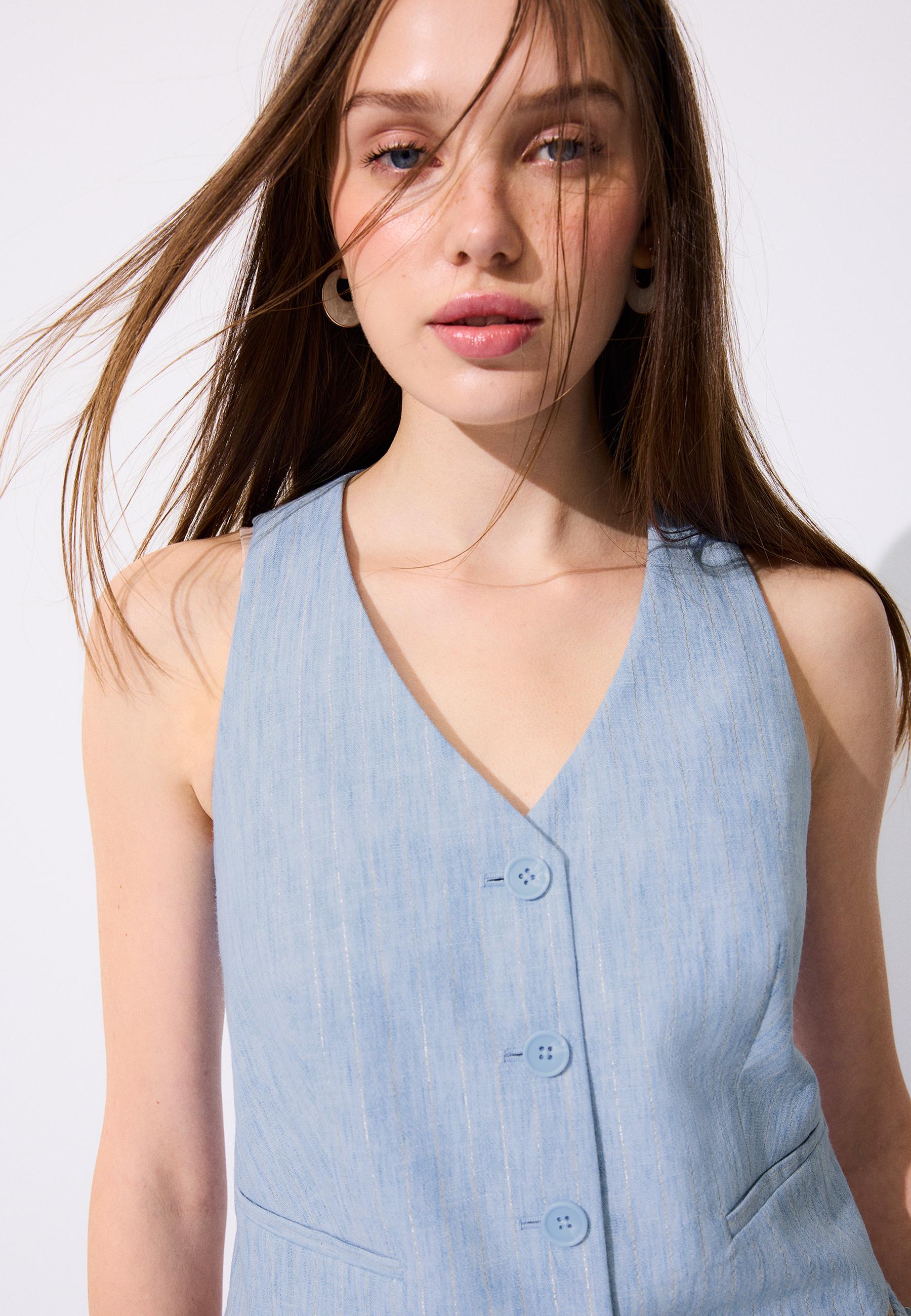 Basic keten karışımlı yelek - Görsel 5