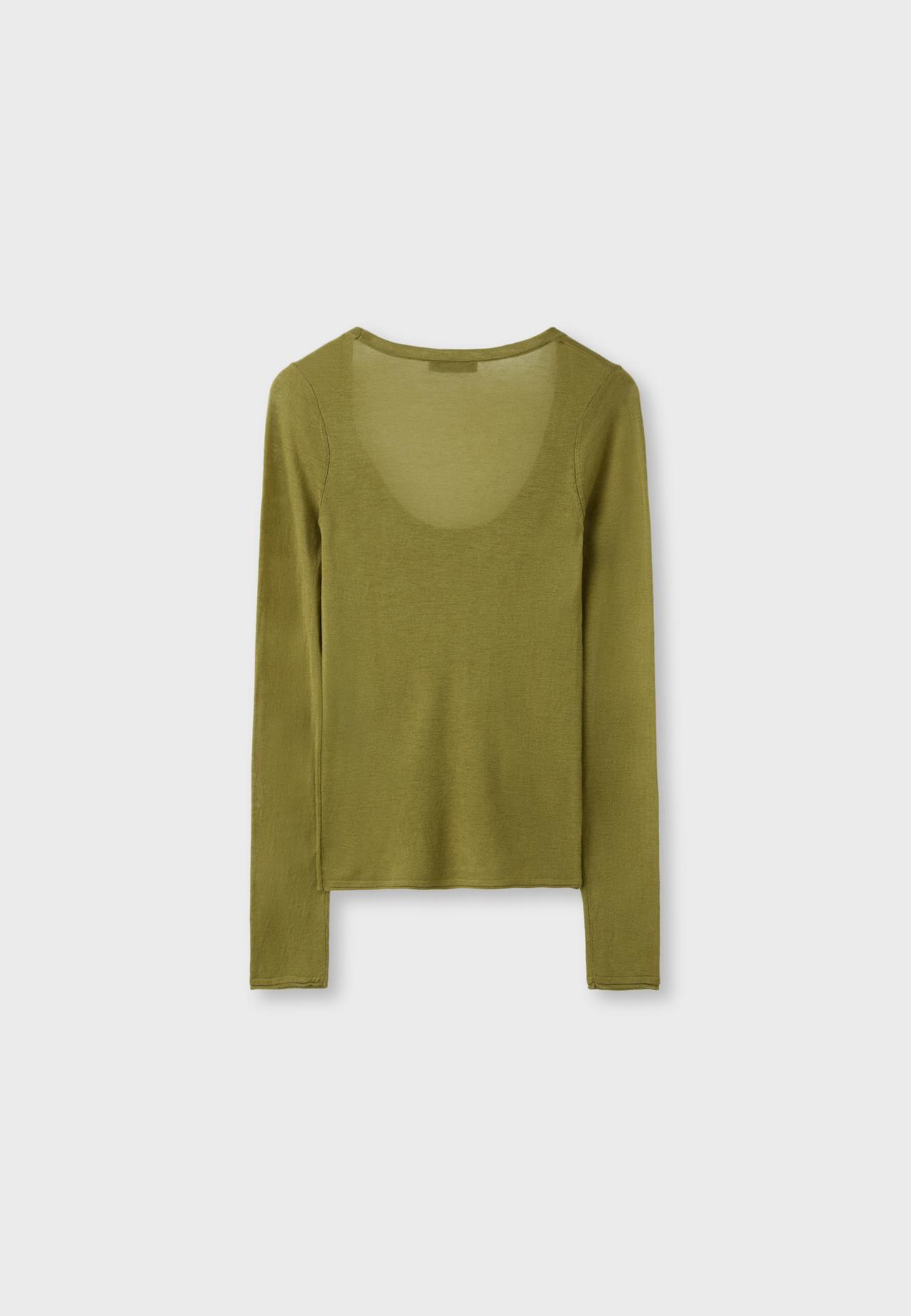 Basic wool and silk round neck jumper — Olive green