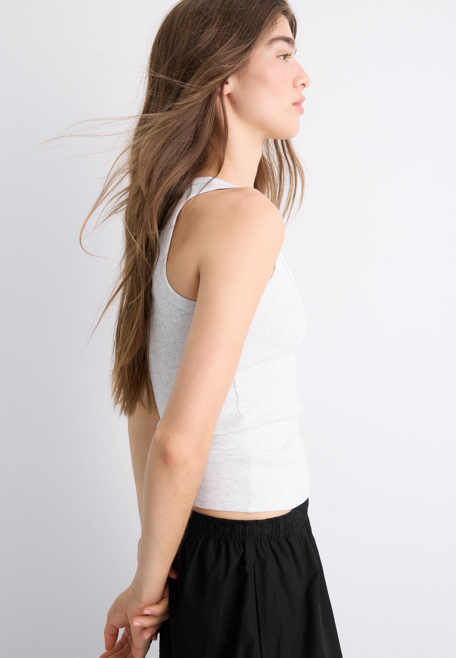 Ribbed cotton racerback top — Grey melange