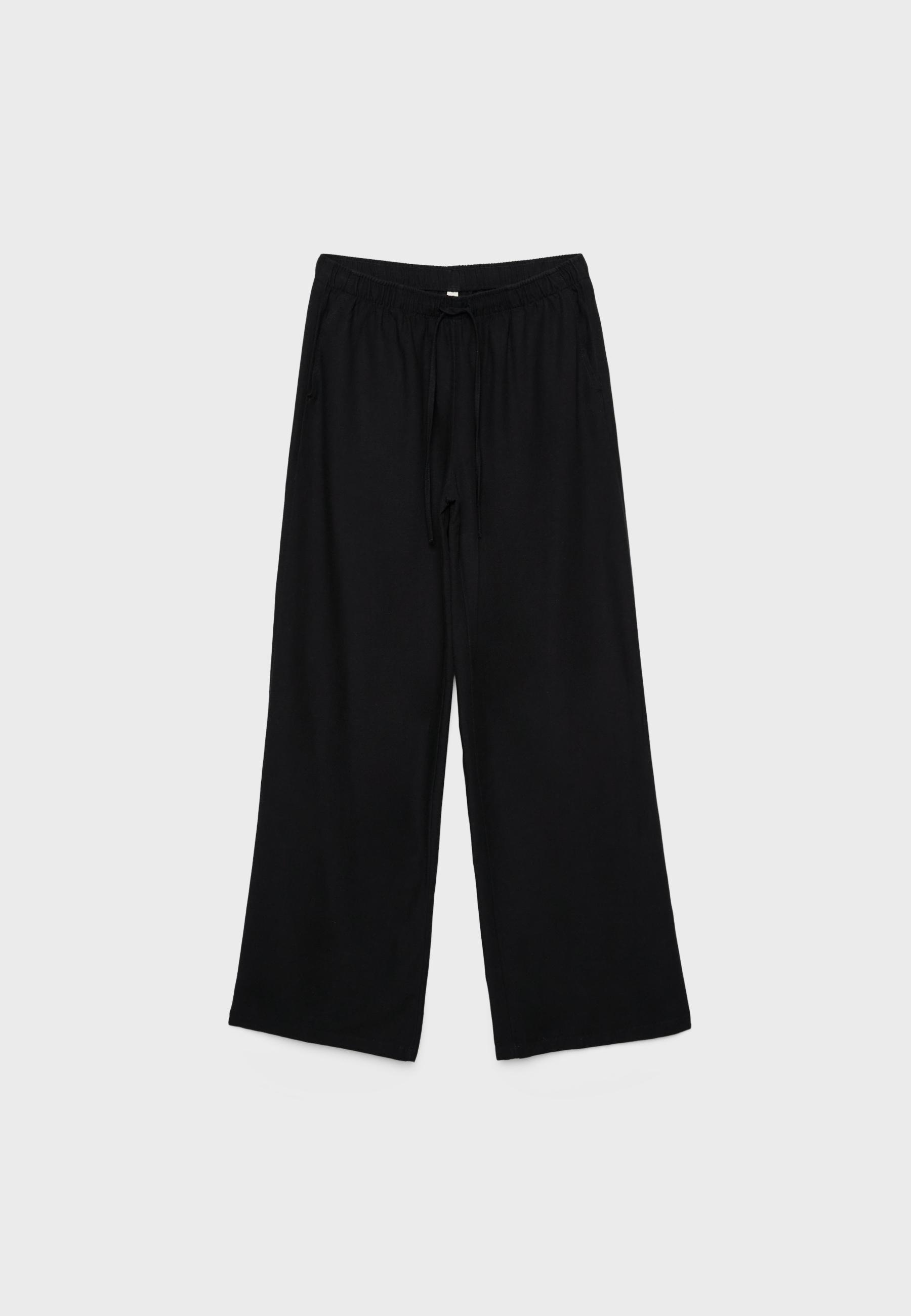 Linen-effect drawstring trousers — Black