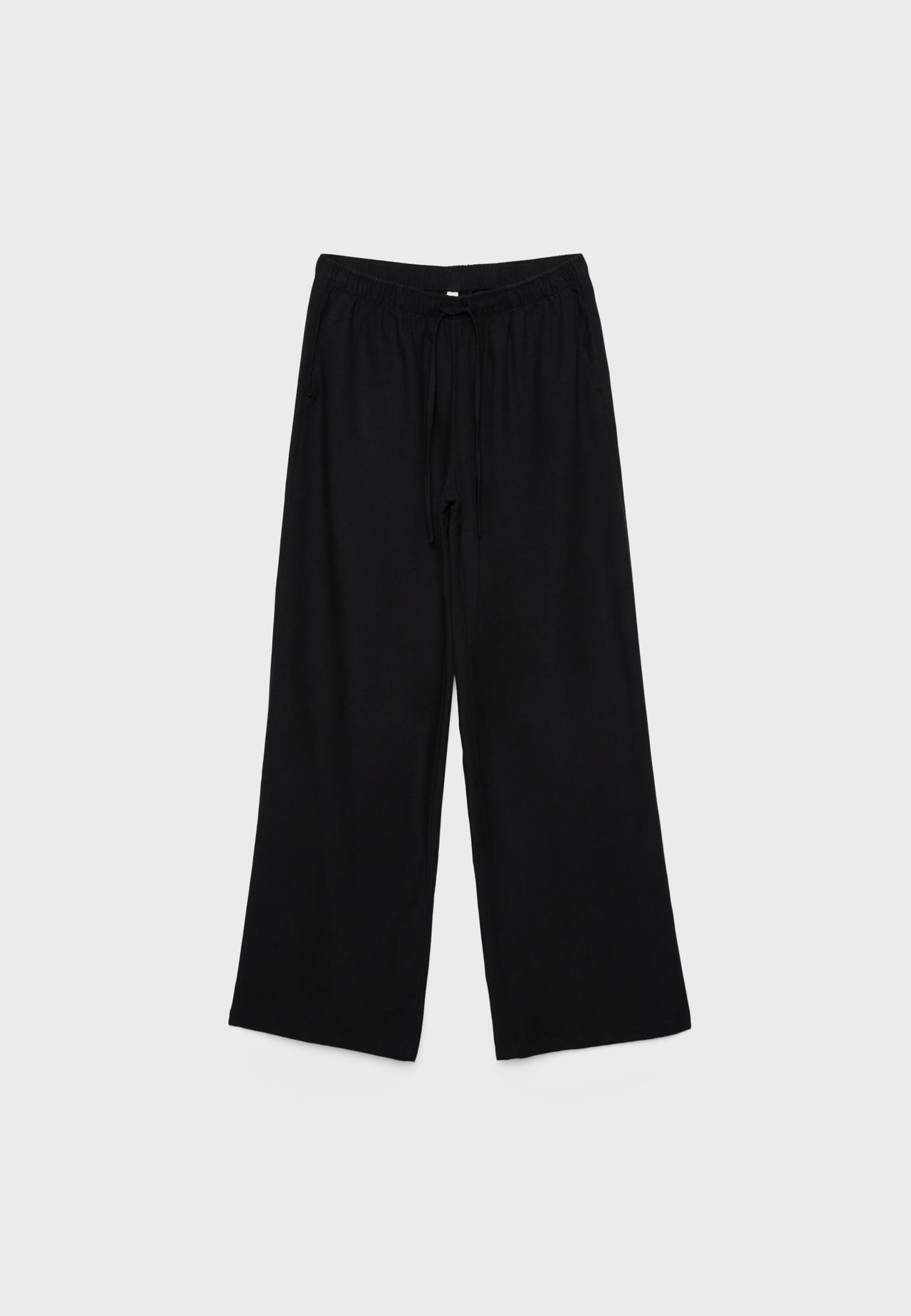 Linen-effect drawstring trousers — Black