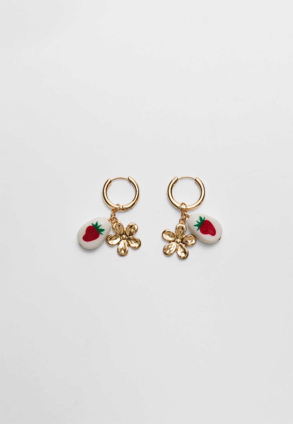 Strawberry & flower charm earrings