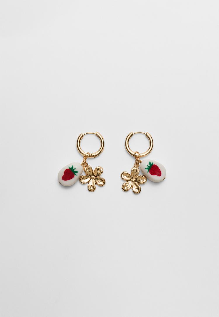 pendiente charm fresa  flor