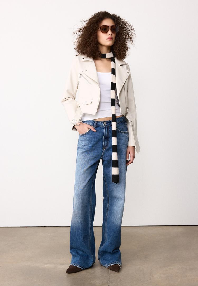 Stradivarius Faux leather biker jacket with belt Ice XS (STRADIVARIUS) Stradivarius Faux leather biker jacket with belt Ice XS (STRADIVARIUS)