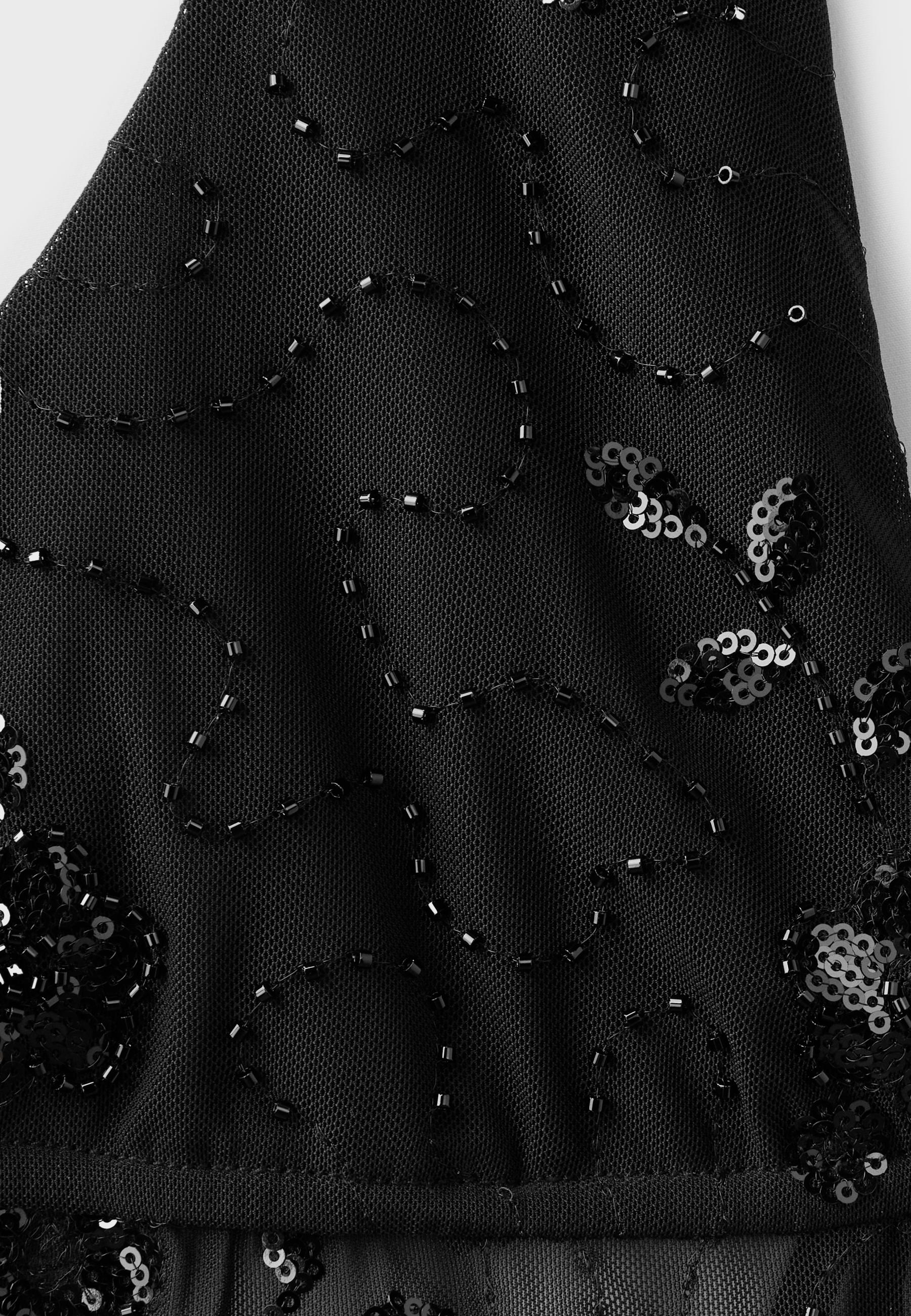 Embroidered halter top with rhinestones — Black