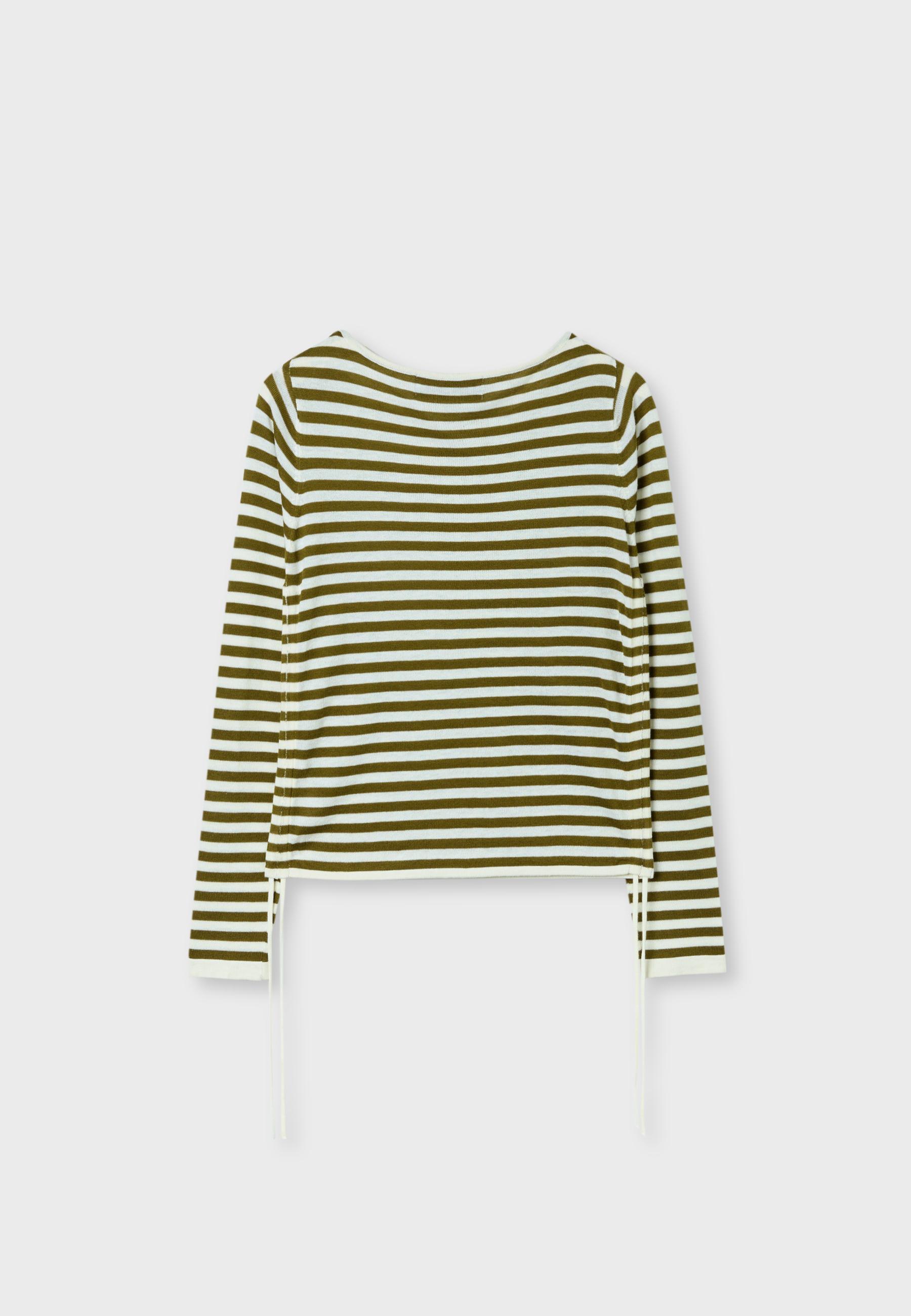 Striped jumper with side ruching — Khaki