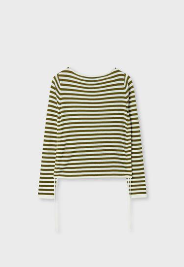 Striped side gathered jumper — Khaki 8