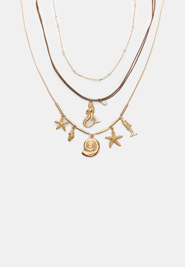 Stradivarius Σετ 3 Κολιέ Με Γοργόνα Χρυσαφί Os