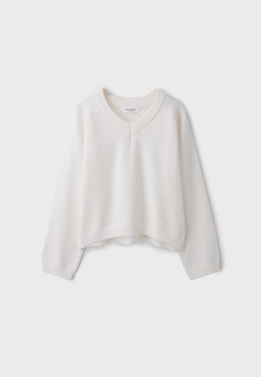 Basic V-neck knit jumper — Ecru 7
