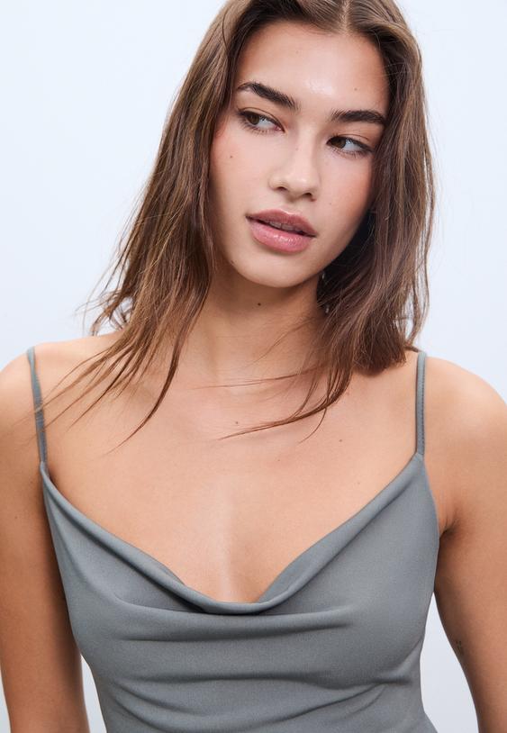 short dress with flowing neckline