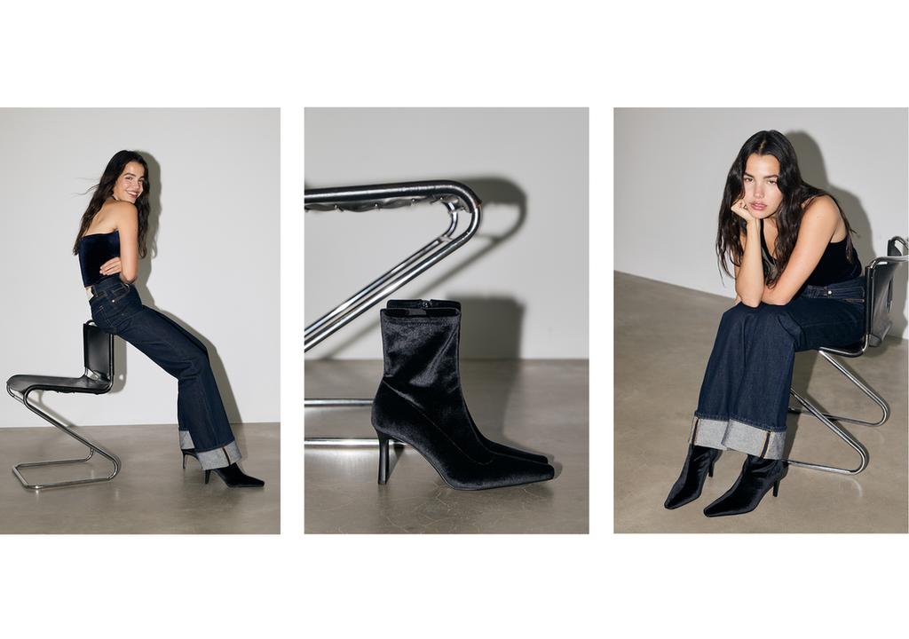 Botines tacón fino efecto terciopelo