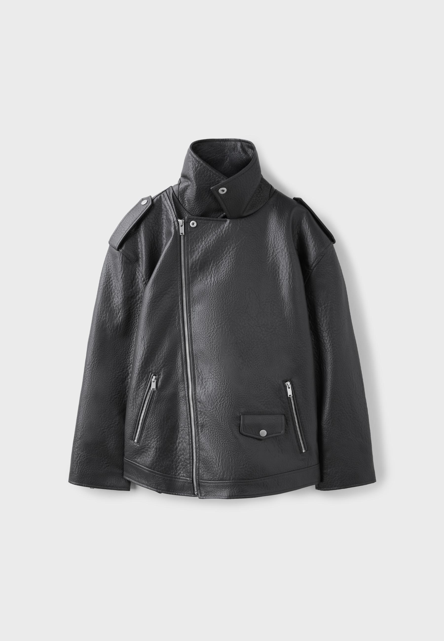 Leather effect biker jacket — Dark grey