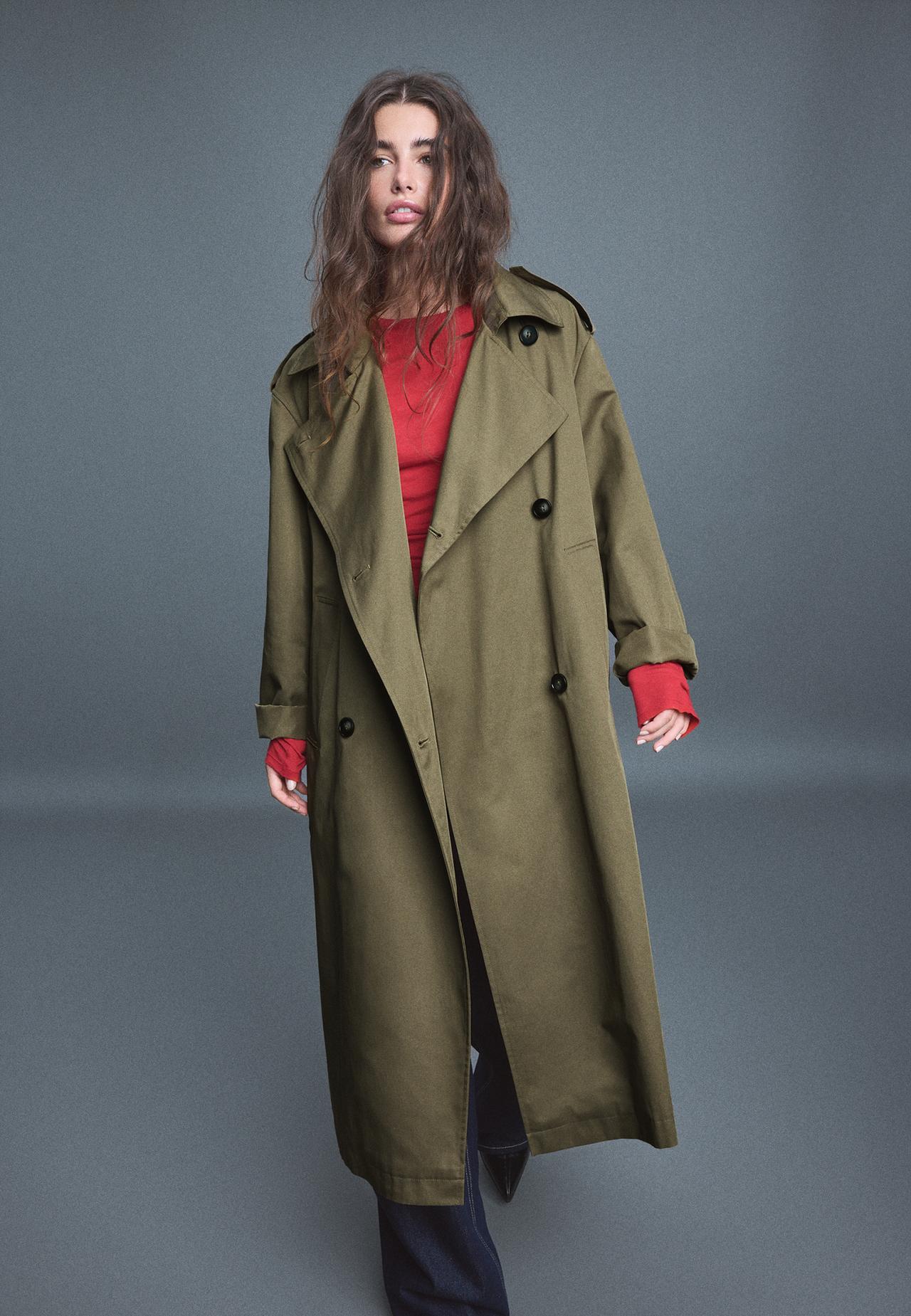 Long basic trench coat — Khaki