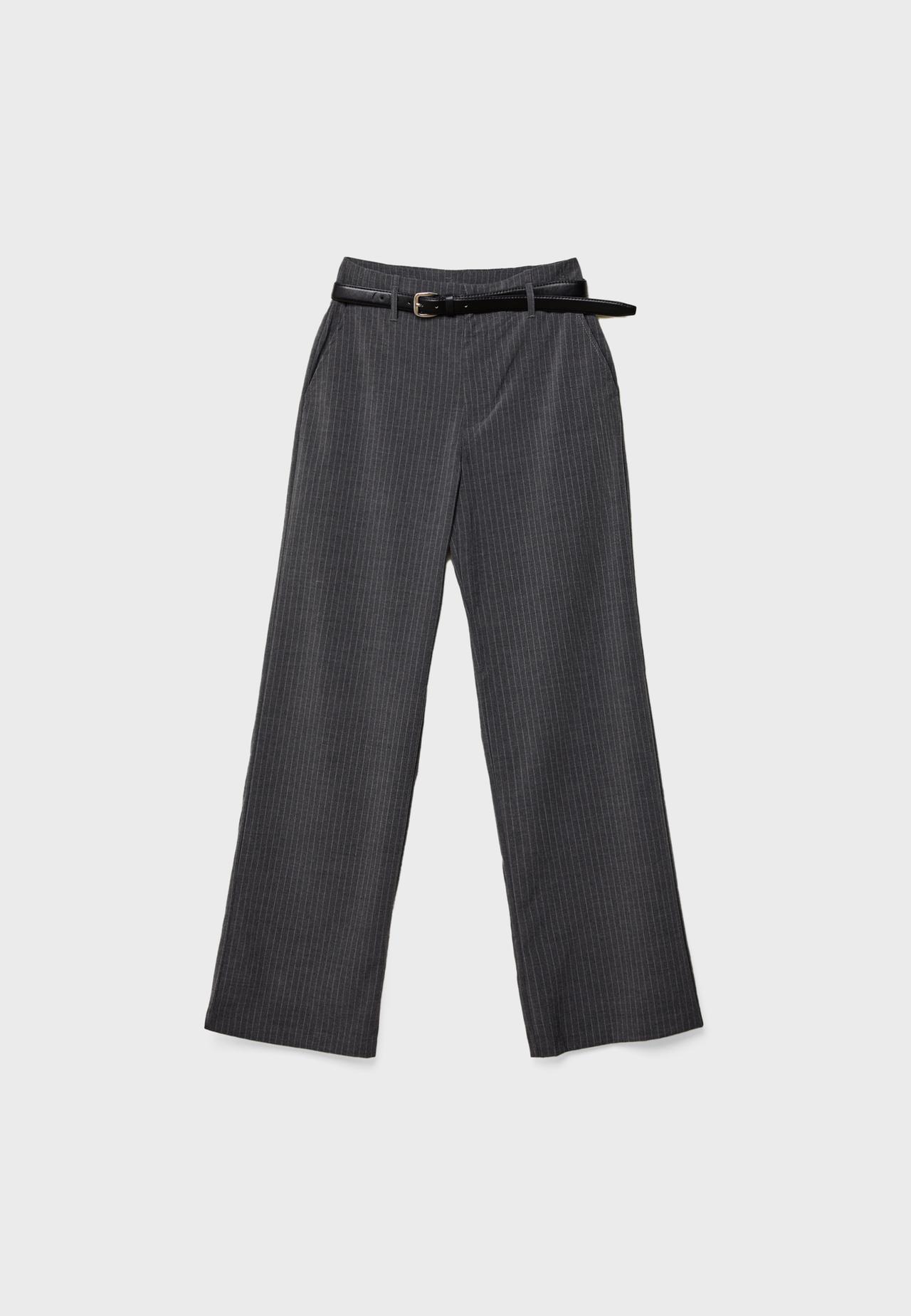 Flowing straight smart trousers with belt — Grey melange