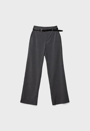 Flowing straight smart trousers with belt — Grey melange 6