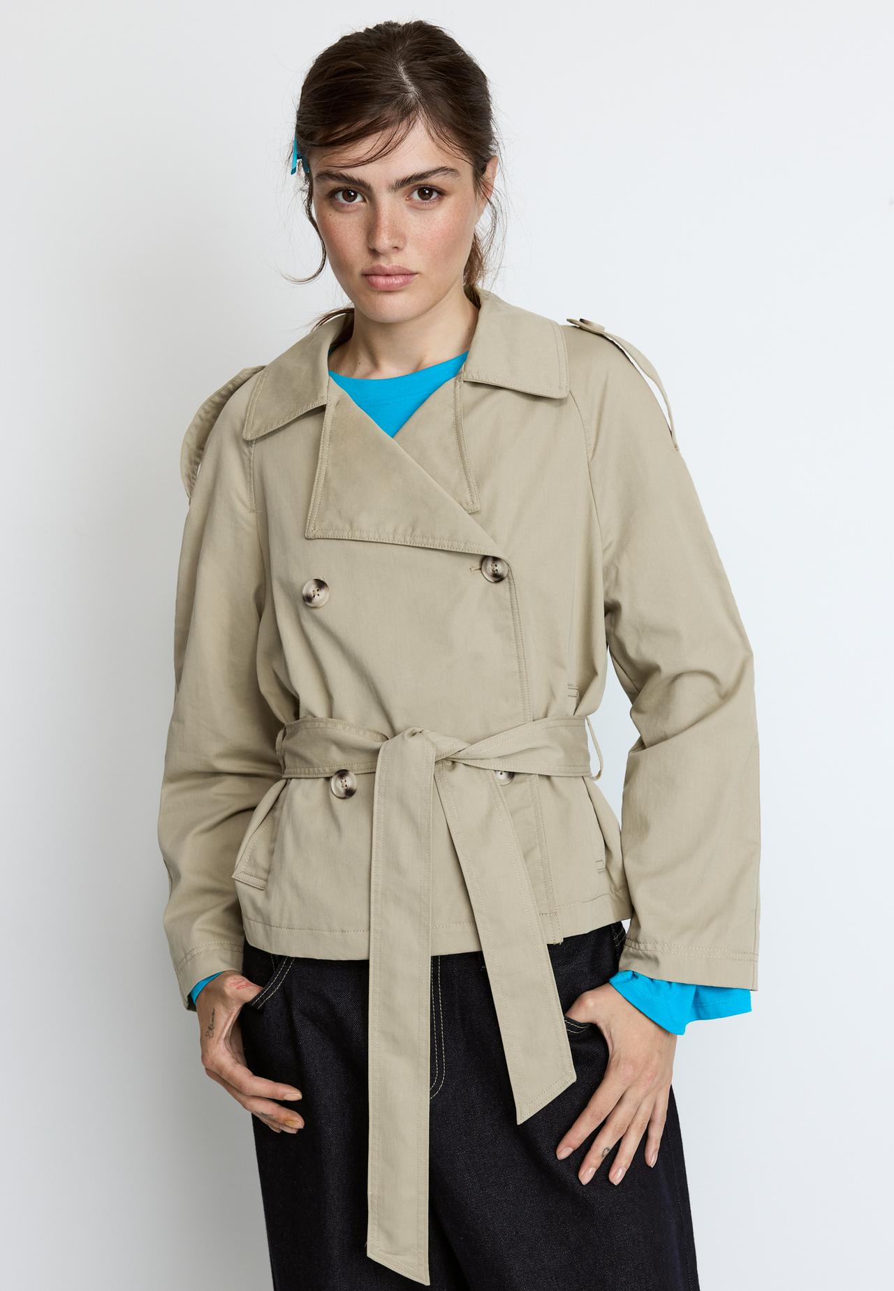 Short trench coat with belt — Stone