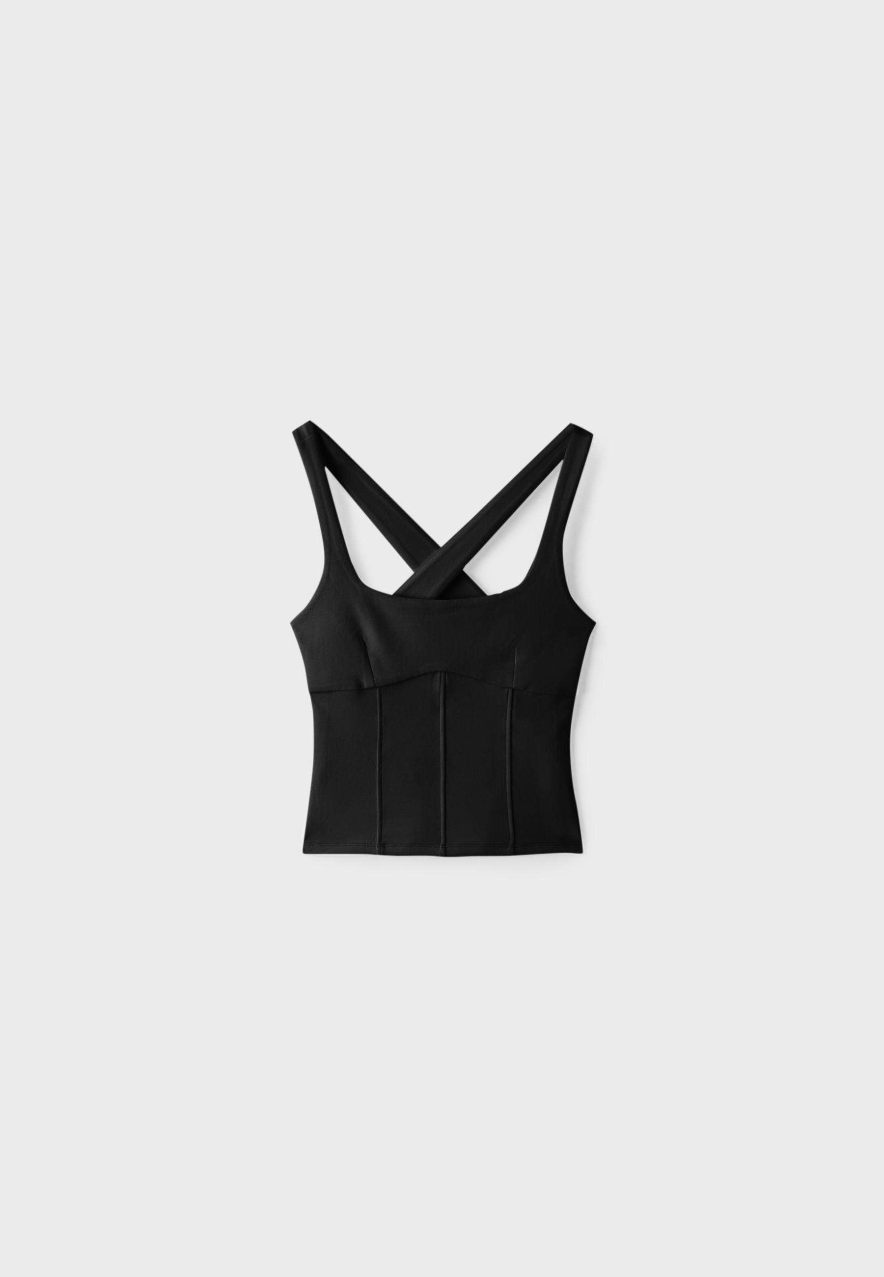 Fitted top with visible seams and wide straps — Black