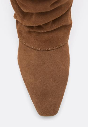 Flat leather footed leggings boots — BEIGE 4