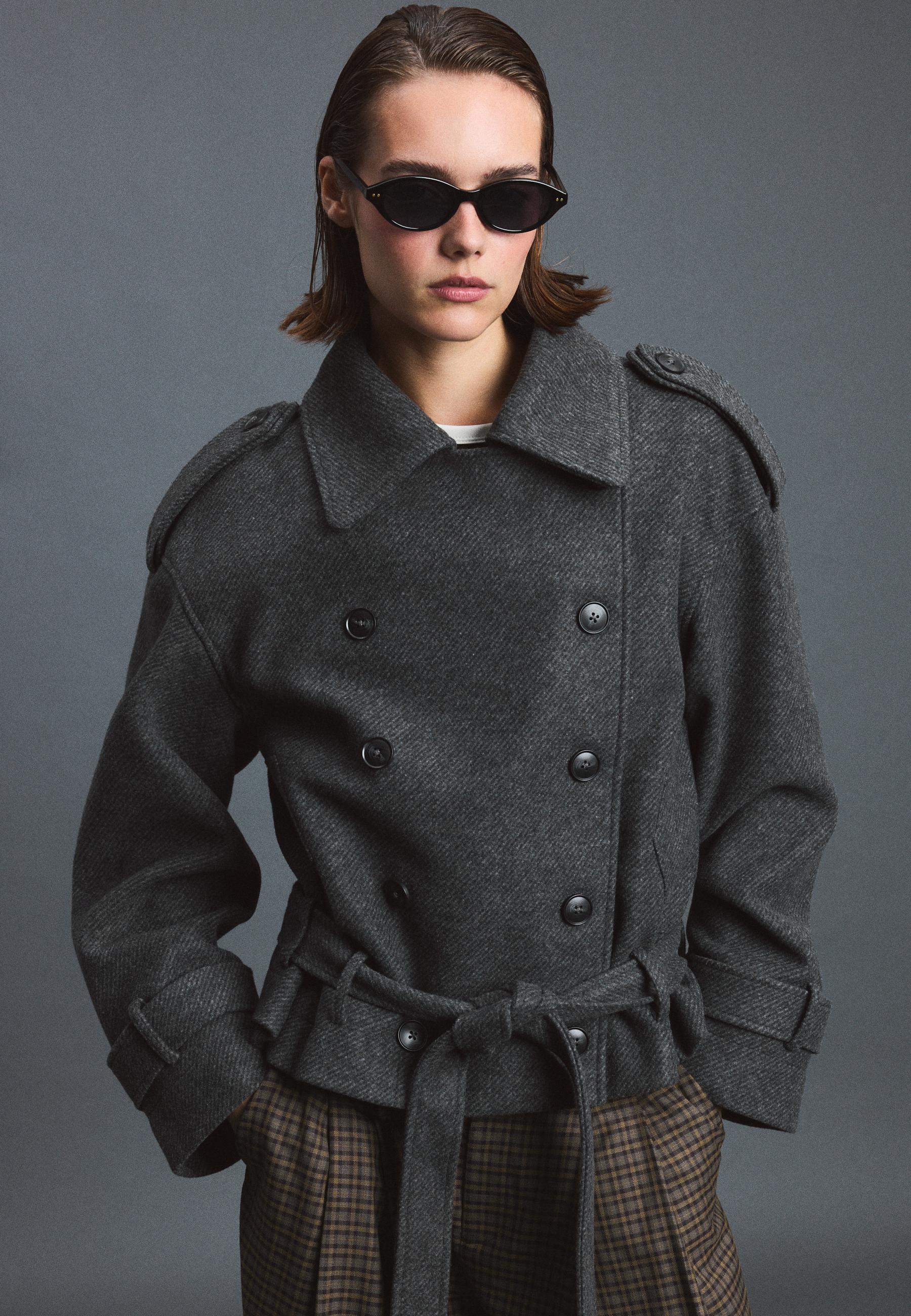 Stradivarius Oversized Trench Απαλής Υφής Ανθρακί S