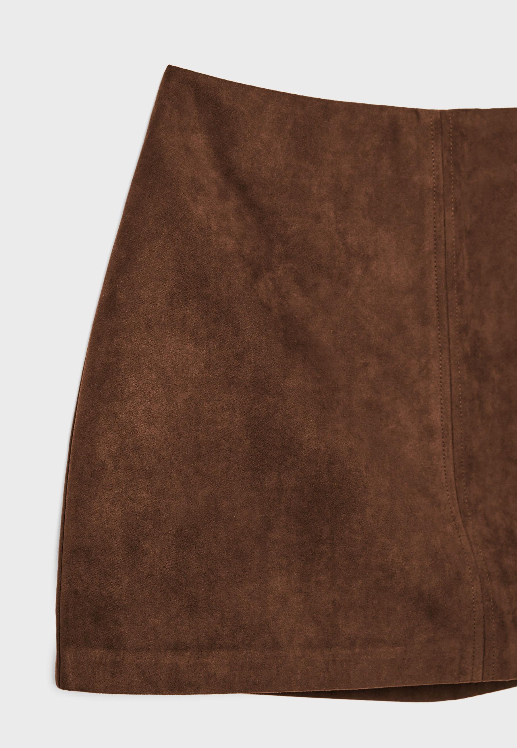 Faux suede mini skort — Brown