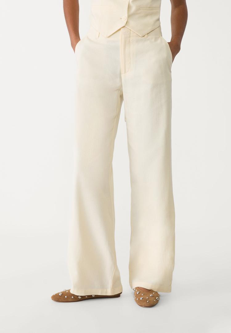 pantalon recto fluido con lino