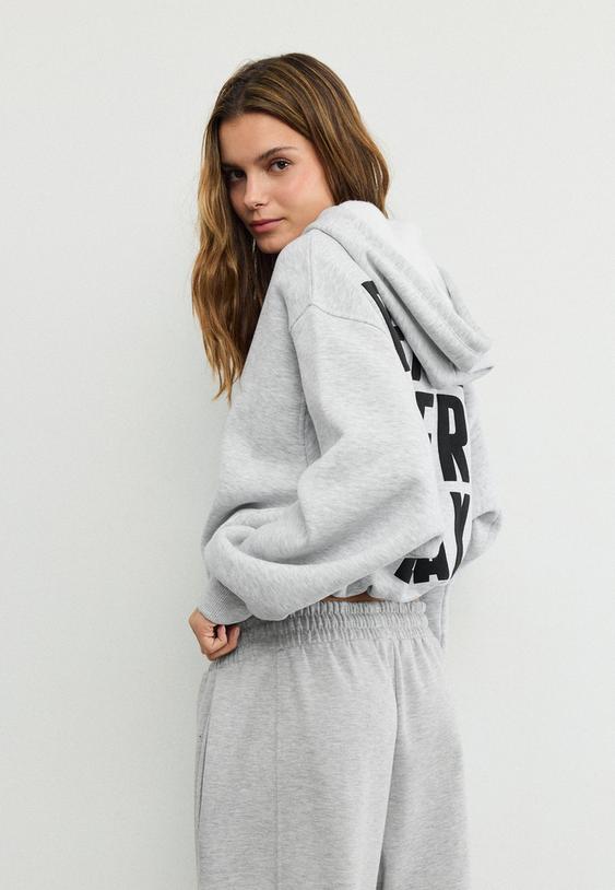 felpa bomber con cappuccio e stampa