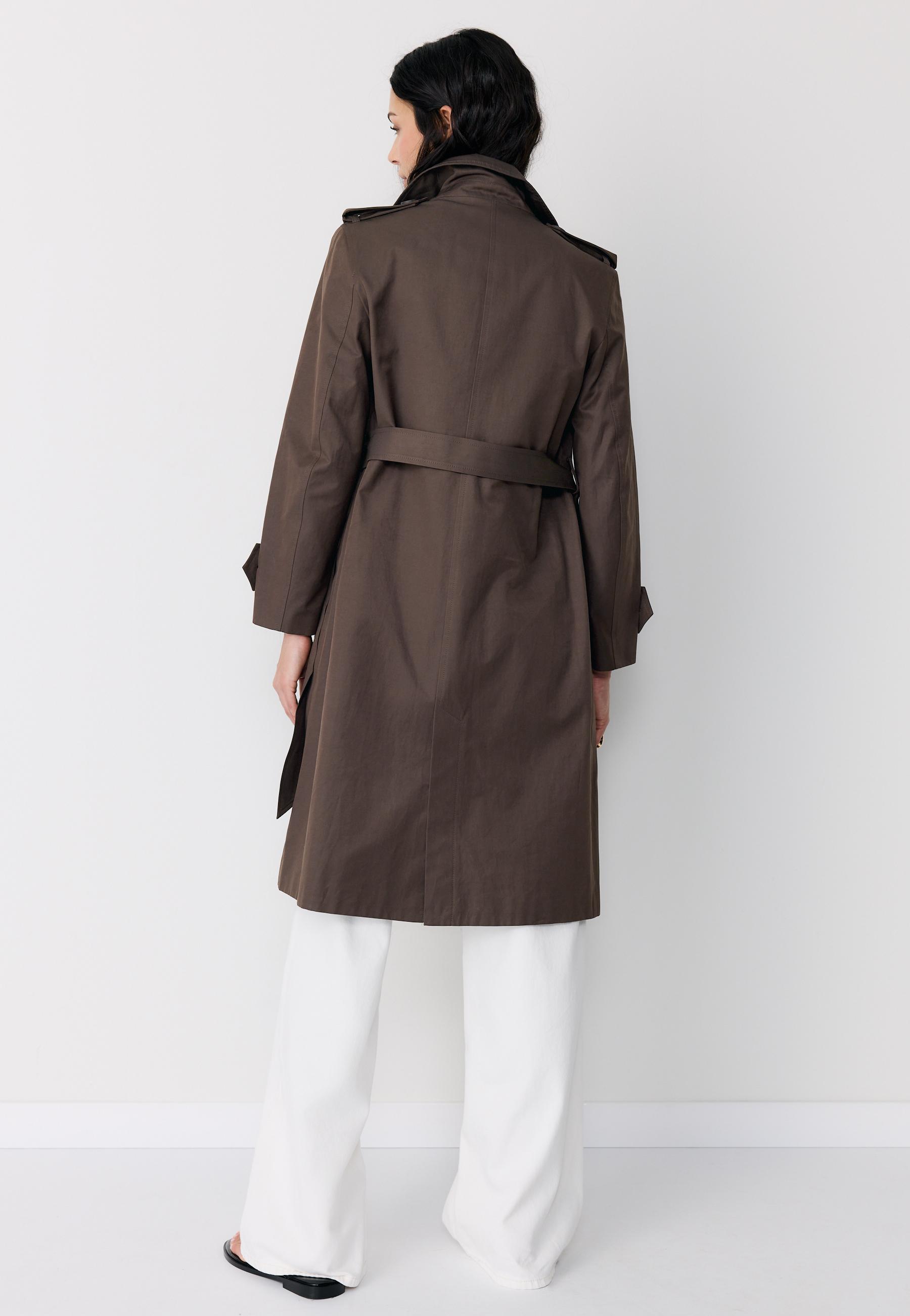 Long single-breasted trench coat — Brown