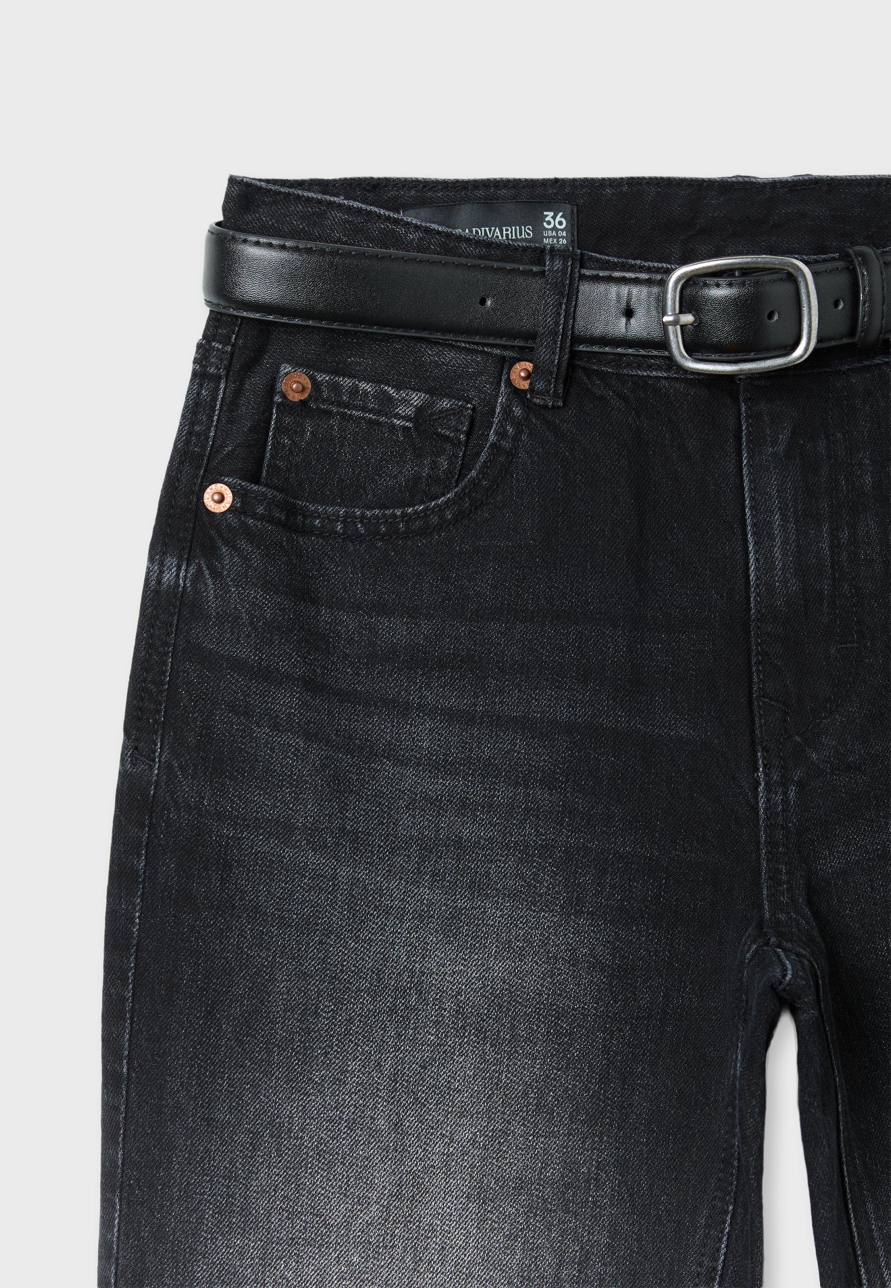 D68 boot-cut jeans with belt — BLACK DENIM WASH